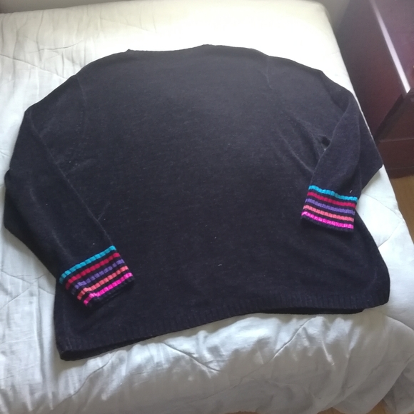 KAREN SCOTT Dark Brown Black Chenille Crew Neck Sweater Colourful Argyle 2X - Picture 8 of 8